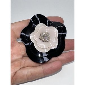 Statement C&D Ring Flower Black Pink Layered Rhinestone Center Sizeable 7 D&D